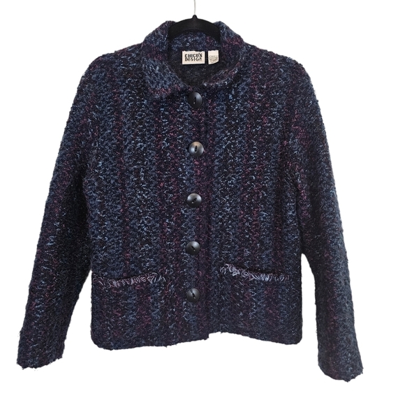 Chico's Design Size 1 Fuzzy Knit Acrylic Jacket Made in USA - Picture 1 of 8